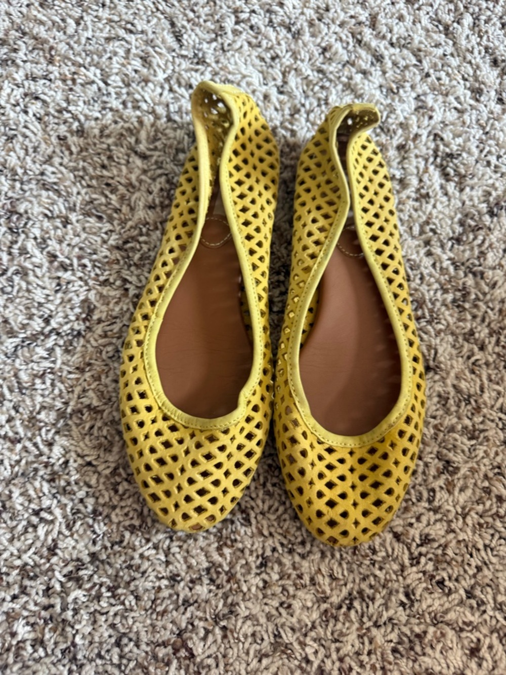 Zara Yellow Laser-Cut Ballet Flats